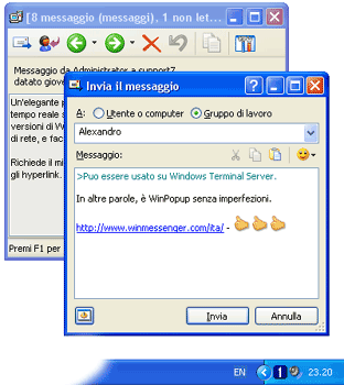 La finestra principale di WinMessenger. Esattamente come WinPopup, ma senza imperfezioni.
